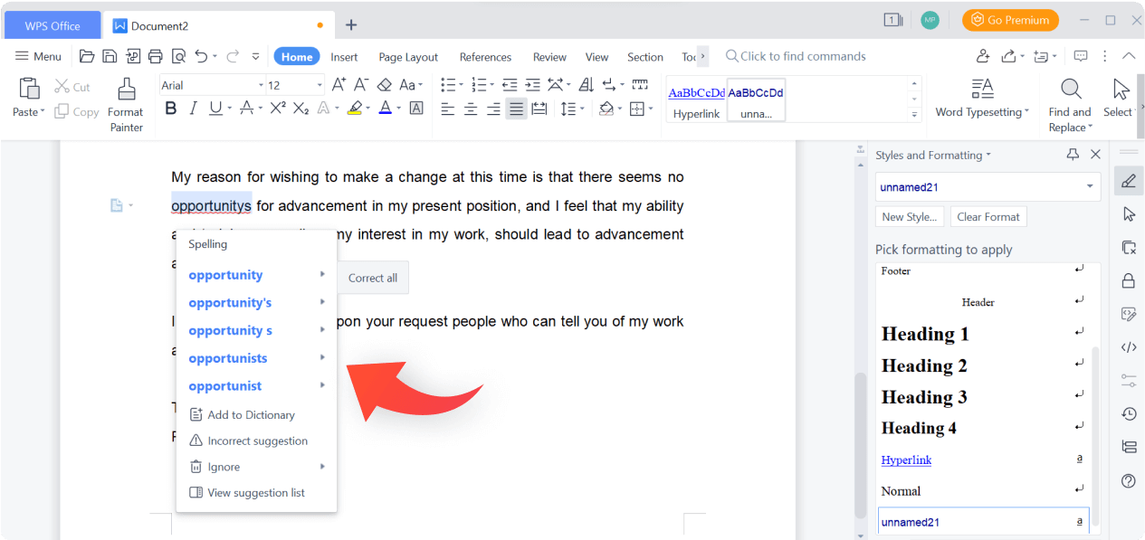 WPS 寫入器可用於 Word 文件的拼字檢查功�? class=