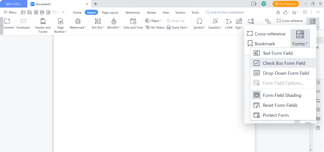 使用 WPS 寫入器在 Word 文件中新增核取方�? class=