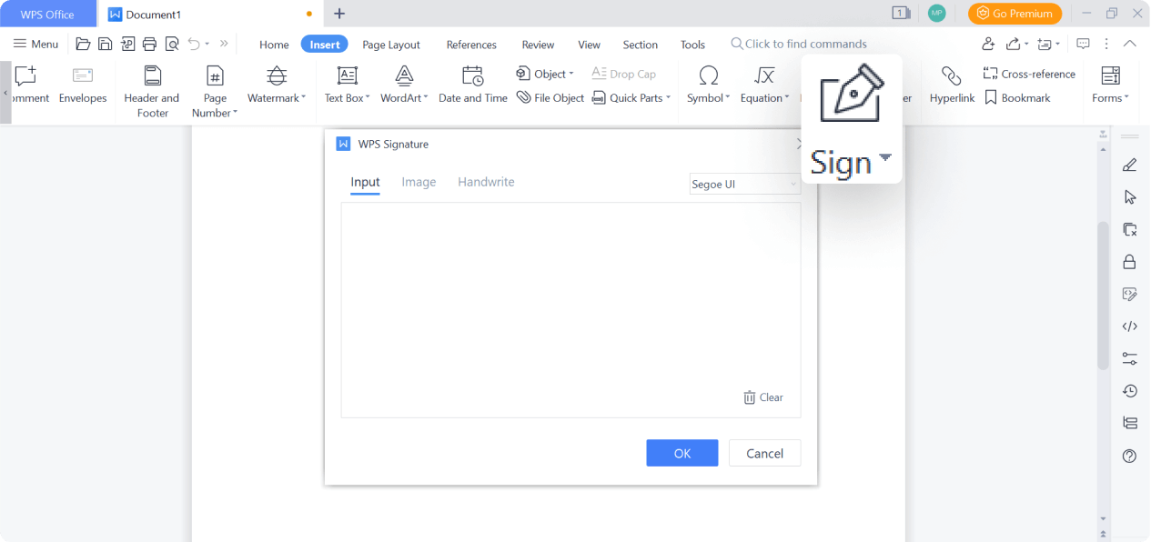 使用 WPS 寫入器在 Word 文件中新增簽�? class=