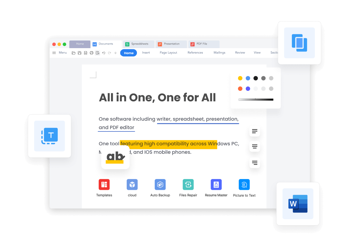 WPS 寫入器適用於 PC Windows、Mac、Linux、Android、iOS